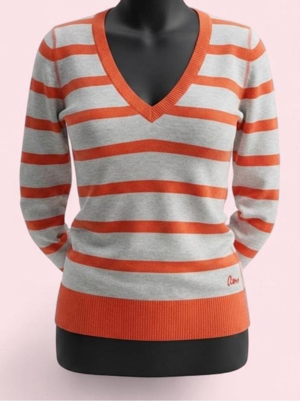 Aeropostale Halloween Orange Grey Striped V-Neck Sweater Size L Indie Rare 2012